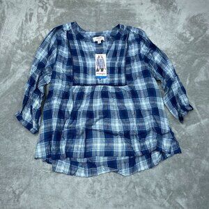 Wrangler Womens Blue Plaid Blouse L Long Sleeve Lightweight Viscose NWT 6581